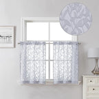 Lecloud Leia Light Grey Kitchen Sheer Curtains 24 Inch Length 2 Pcs, Jacquard by Lecloud