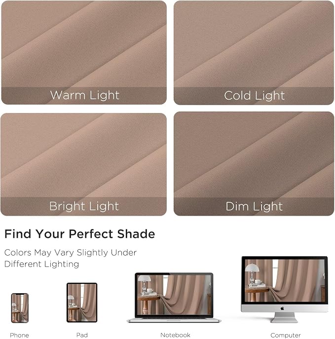 CUCRAF Khaki Blackout Curtains 54 inch Length 2 Panels Set, Rod Pocket Room - Image 4