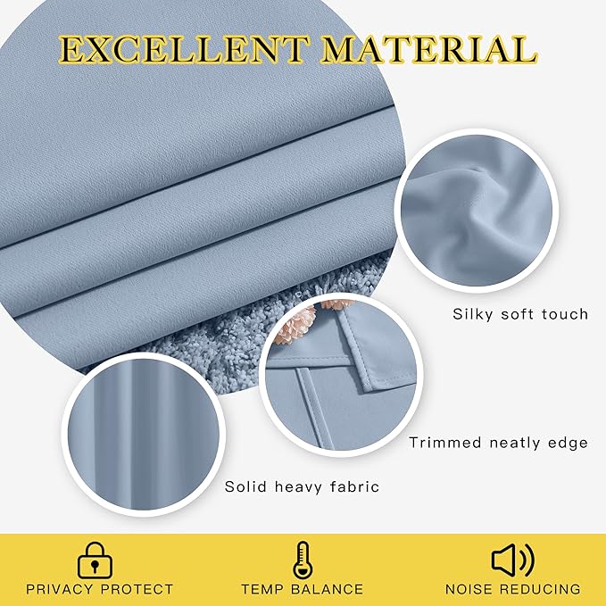 NICETOWN Vintage Blue Blackout Curtains 102 inches Long, Grommet Thermal - Image 3