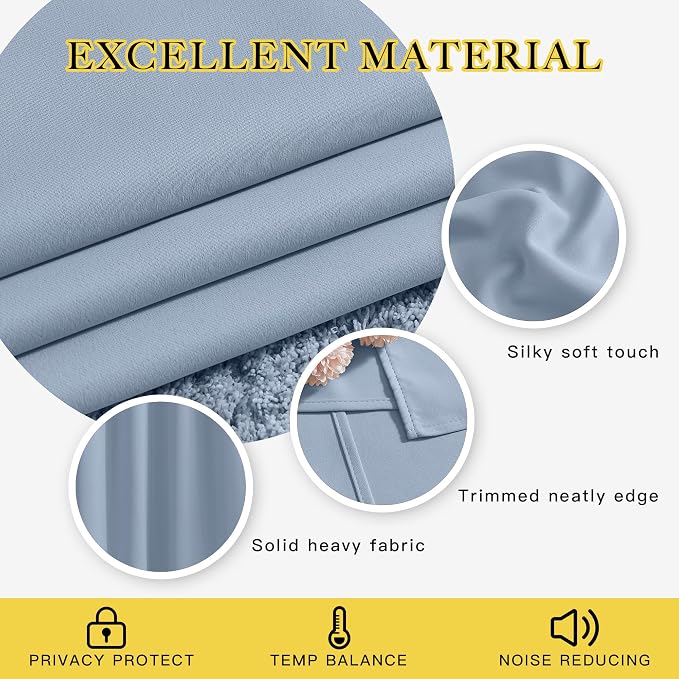 NICETOWN Vintage Blue Blackout Curtains 63 inches Long, Grommet Room Darkening - Image 3