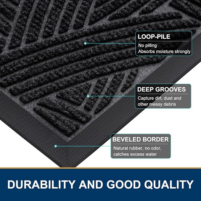 Smiry Front Door Mat Outside Entrance, Heavy Duty Sturdy Natural Rubber Doormat - Image 4