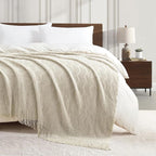 BOURINA Beige Throw Blanket 50x60 Inches Throw Textured Solid Soft Ripple - Image 4