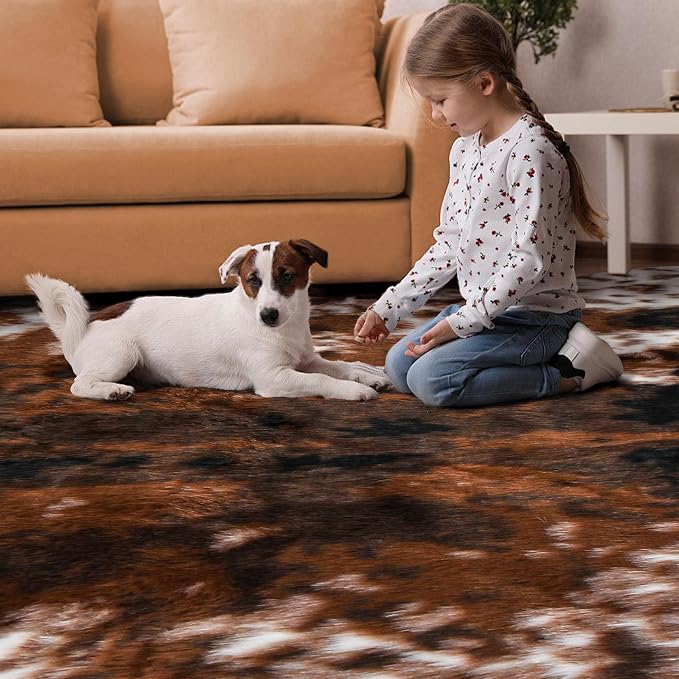 Cow Print Faux Cowhide Rug, Fluffy Fur 5.2x7 Feet Washable Cow Rugs - Image 5