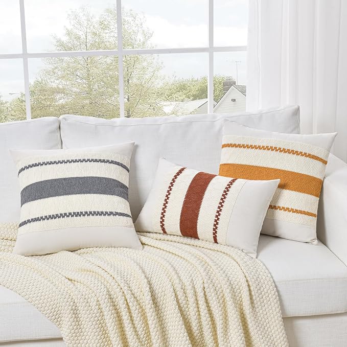 Fancy Homi Set of 1 Neutral Grey Farmhouse Decorative Throw Pillow Covers 16x16 - Image 6