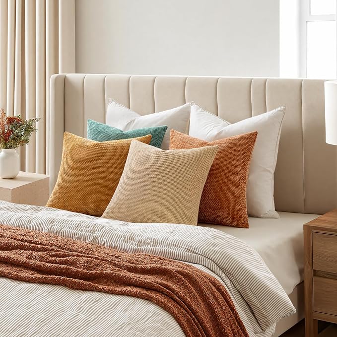 MIULEE Pack of 4 Orange/Teal Couch Throw Pillow Covers 18x18 Inch Yellow Green - Image 4