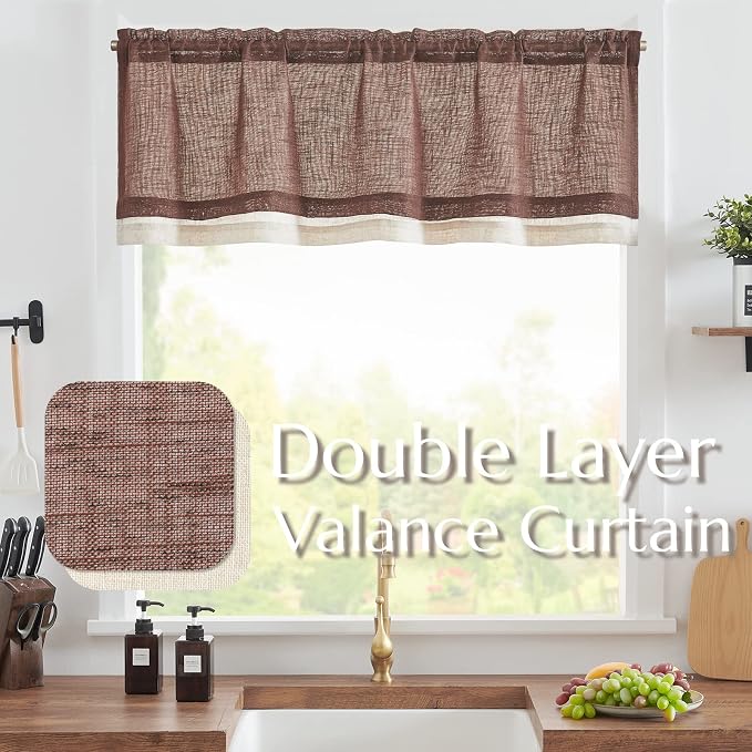 jinchan Linen Valance for Farmhouse Living Room Windows 16 Inch Slubbed Crossed - Image 2