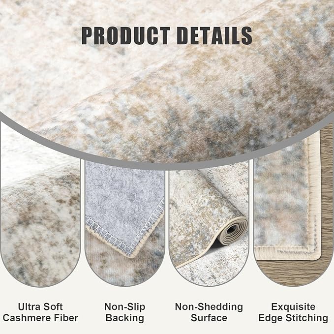 8x10 Area Rug Living Room Rug: Washable Modern Abstract Soft Thin Rug Indoor - Image 7