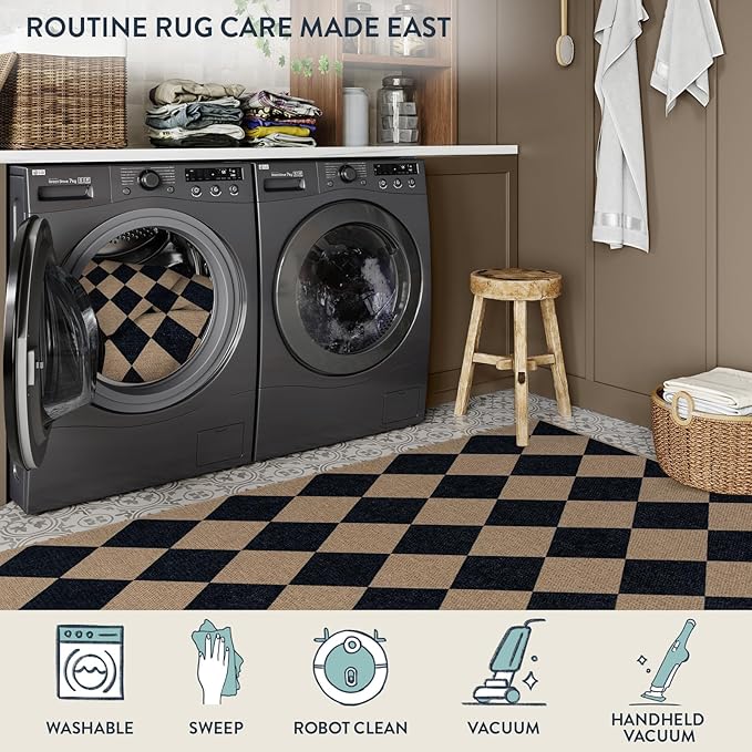 Lahome Colette Checkered Easy Jute Entry Rug, 3x5 Black Outdoor Patio Rug - Image 5