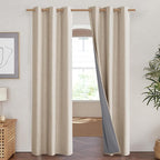 NICETOWN Cream Full Blackout Boho-Chic Linen Curtains 84 inch Long 2 Panels Set - Image 2
