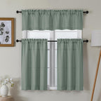Chyhomenyc Sage Green Valance for Windows, Light Filtering Faux Linen Short - Image 2