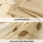 MIULEE Beige Sheer Curtains 2 Panels Embroidered Leaf Patterned Rod Pocket - Image 4