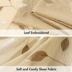 MIULEE Beige Sheer Curtains 2 Panels Embroidered Leaf Patterned Rod Pocket - Image 4