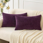 MIULEE Pack of 2 Couch Throw Pillow Covers 12x20 Inch Soft Plum Purple Chenille by MIULEE