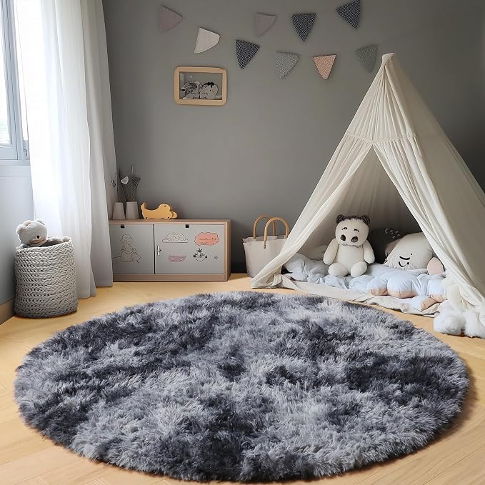 ONASAR Tie-Dyed Dark Grey Round Area Rugs 5ft, Ultra Soft Bedroom Circle Rug - Image 4