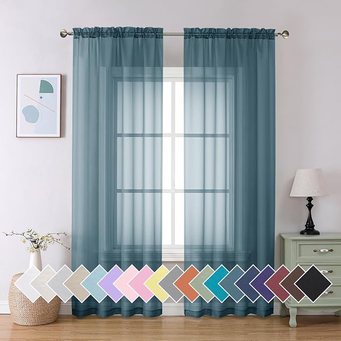 Aiyufeng Dusty Blue Sheer Curtains 90 Inches Long 2 Panels Set, Light Filtering by Aiyufeng
