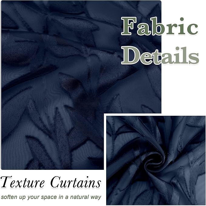 Lecloud Leia Jacquard Textured Navy Blue Sheer Valances - Image 9
