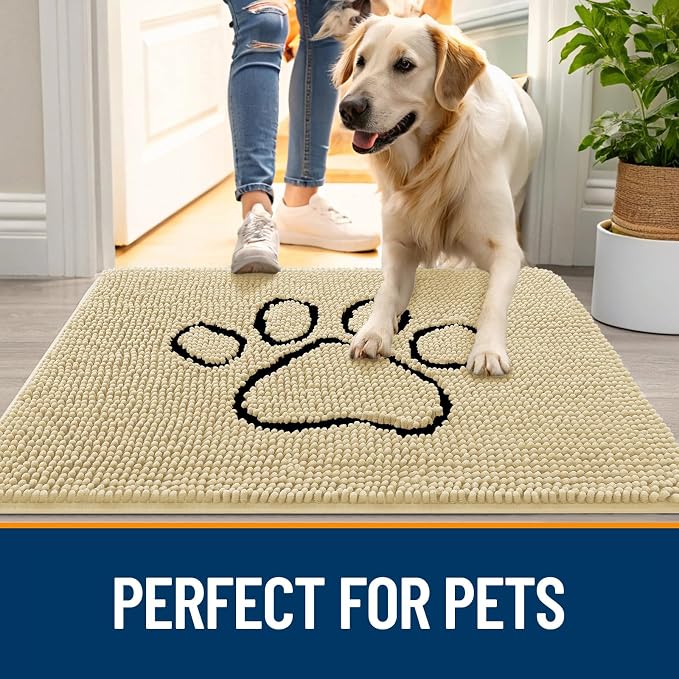 OLANLY Dog Door Mat for Muddy Paws 36x24, Paw Print Design, Absorbs Moisture - Image 6