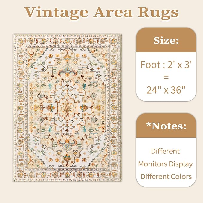 SERISSA Boho Rugs for Entryway, 2x3 Light Yellow Entryway Rug Non-Slip Washable - Image 6