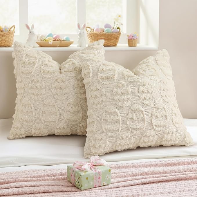 decorUhome Easter Beige Egg Pillow Covers 16x16 Inch Set of 2, Soft Plush Faux - Image 6