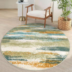 Lansny Modern Abstract Round Rug 5Ft, Soft Circular Dining Room Rug Thin Print by lansny