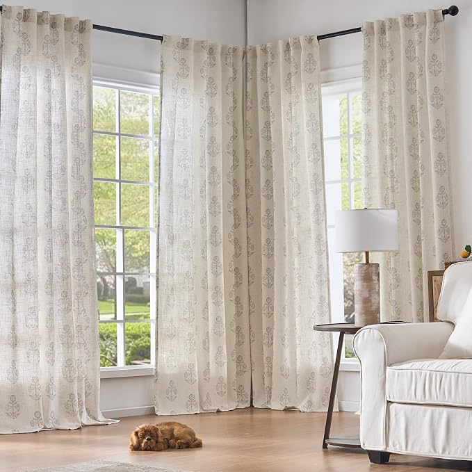 jinchan Linen Floral Curtains for Living Room 96 Inch Length Gray Flower - Image 8