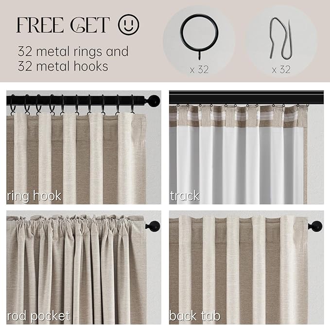 Topfinel 100 Inch Long Black Out Burlap Custom Curtains, Natural Linen Tweed - Image 3