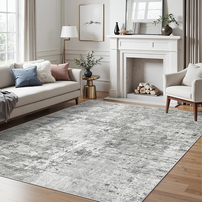 6x9 Abstract Area Rugs for Living Room 6 x 9 Washable Non Slip Low Pile Gray - Image 8
