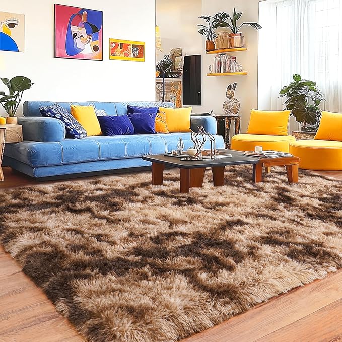 Pionblank 8x10 Rug for Living Room, Fuzzy Plush Large Area Rug Brown, Fluffy - Image 2
