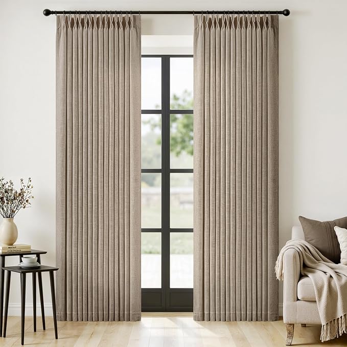 MIULEE Pinch Pleated Thick Linen Curtains 84 Inches Long 2 Panels by MIULEE