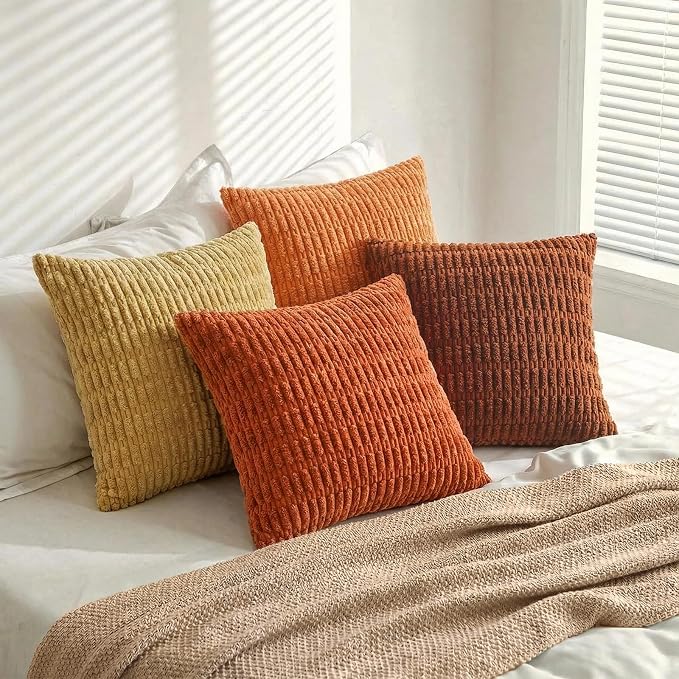 Fancy Homi Set of 4 Burnt Orange Fall Boho Decorative Throw Pillow Covers 22x22 - Image 7