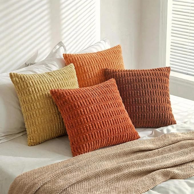 Fancy Homi Set of 4 Burnt Orange Fall Boho Decorative Throw Pillow Covers 28x28 - Image 8