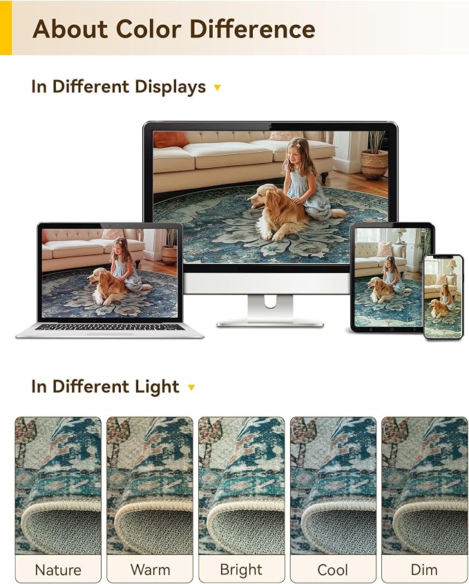 Area Rugs 4ft Washable Non-Slip, Floral Vintage Distress Print Pattern - Image 7