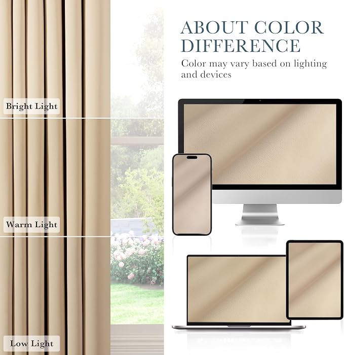 PONY DANCE Beige Blackout Curtains 96 inch Long, Room Darkening Curtains - Image 7