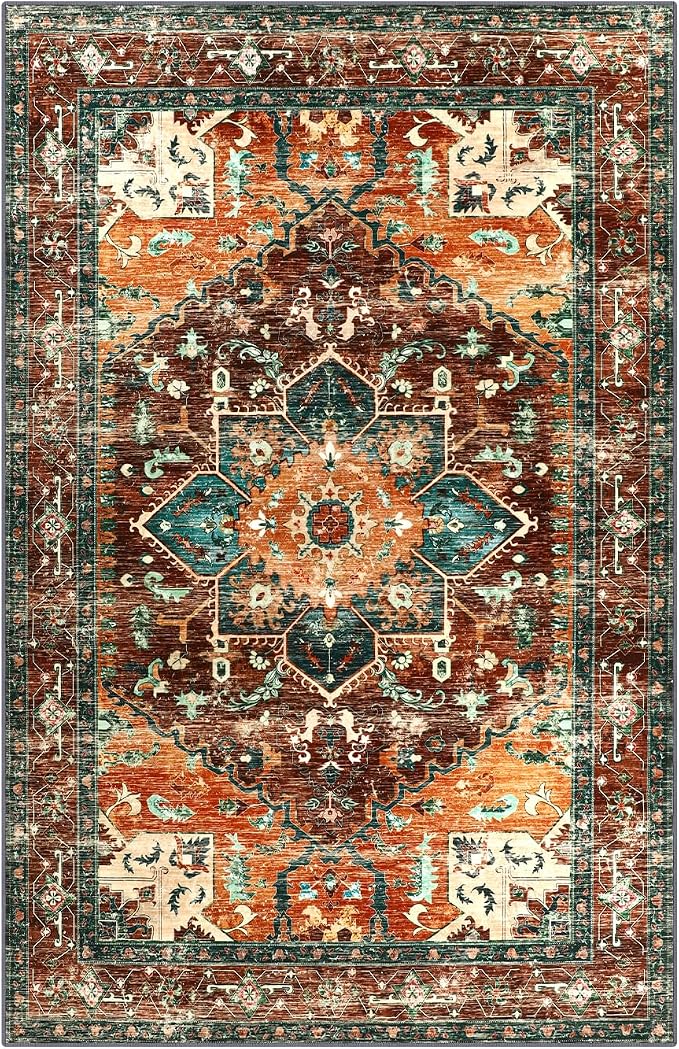 Yamaziot Area Rug 5x7, Non-Slip Washable Boho Vintage Living Room Bedroom Rug - Image 3