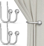 Hion Curtain Holdbacks Silver 4pcs, Curtain Tiebacks Wall Mounted Curtain Hooks by Hion