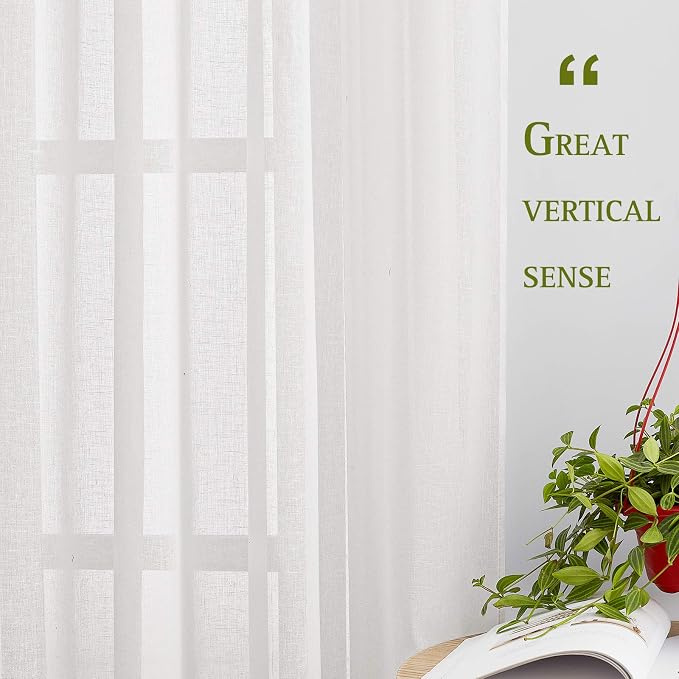 NICETOWN White Sheer Linen Curtains Flax Texture - Image 6