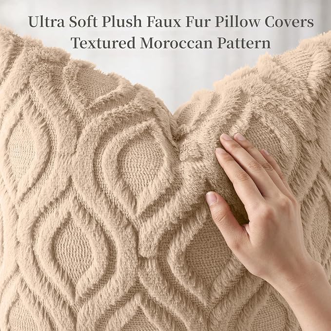 decorUhome Throw Pillow Covers 22x22 Inch Set of 2, Soft Plush Faux Wool Light - Image 6