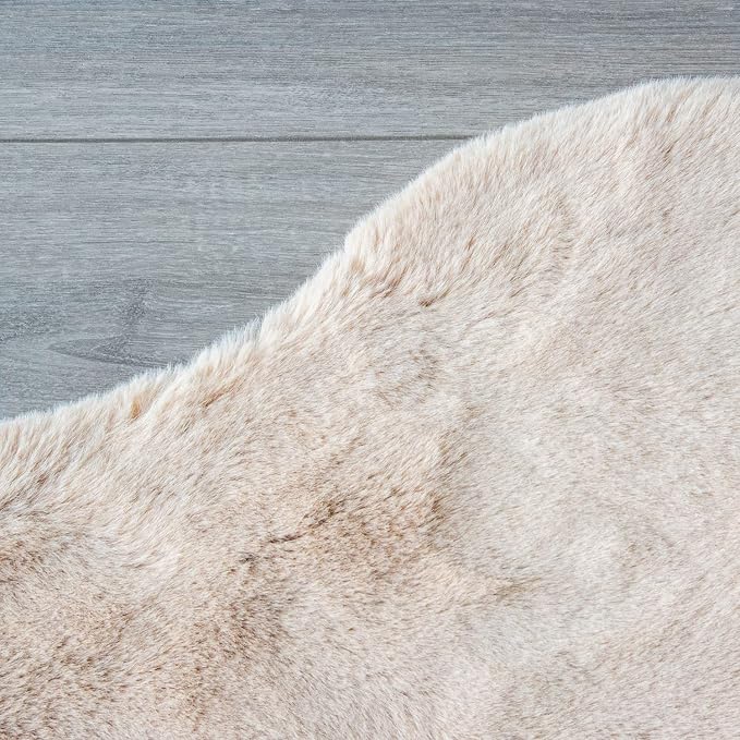 ORINOVA Light Brown Beige Plush Faux Rabbit Shaggy Fur Area Rugs - Image 7