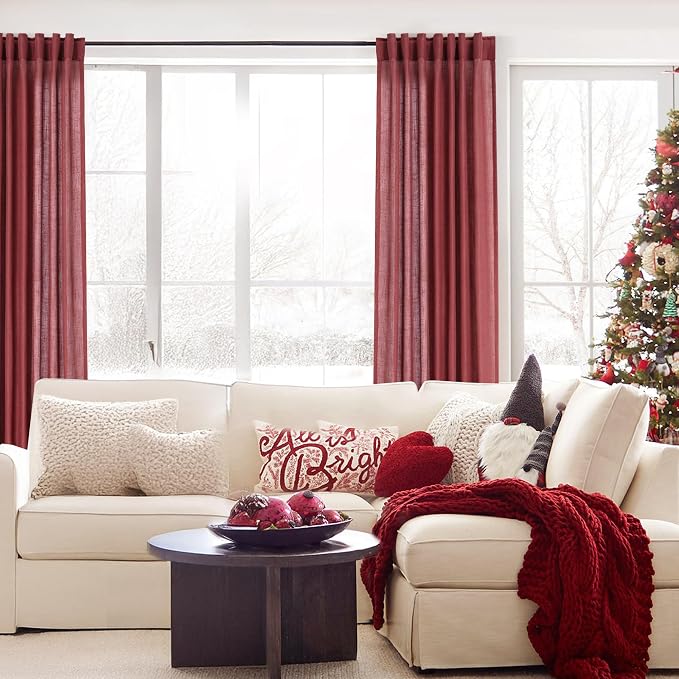 Burgundy Curtains for Living Room Back Tab Modern Farmhouse Semi Sheer Burgundy - Image 6