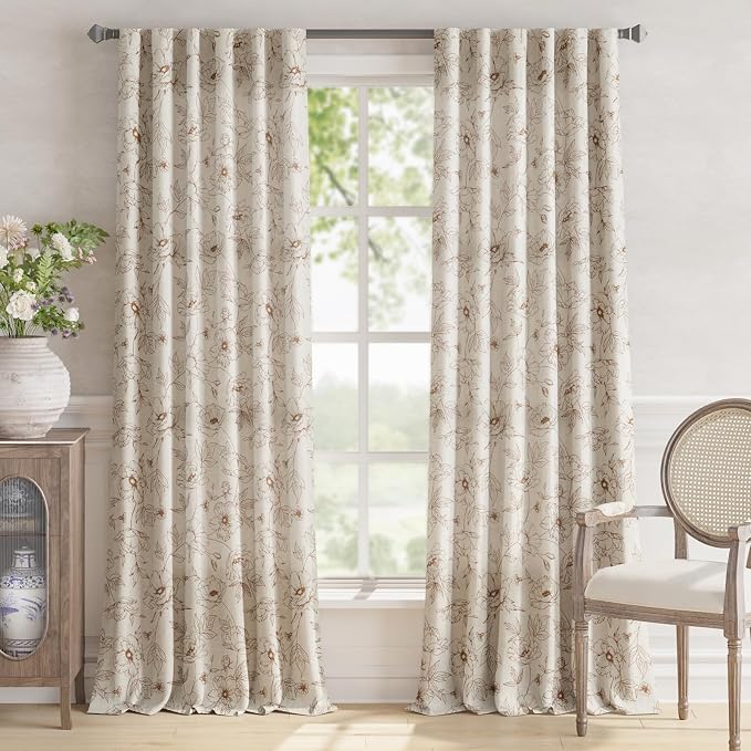 jinchan Floral Linen Curtains for Living Room 96 Inch Length Brown Flower - Image 2