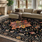 Area Rugs 7'x9' Washable Non-Slip, Floral Vintage Distress Print Pattern by RELEANY