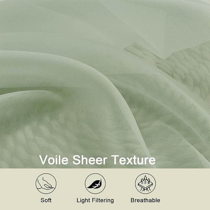 Sage Green Sheer Curtains 84 Inches Long 2 Panels, Soft Light Filtering Curtains - Image 3