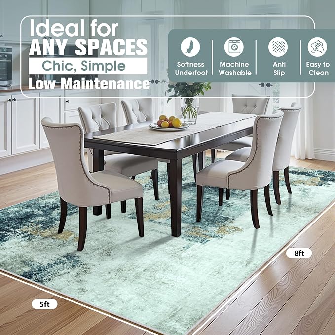 5x8 Area Rugs for Living Room Rug Washable: Abstract Rug for Dining Room - Image 2