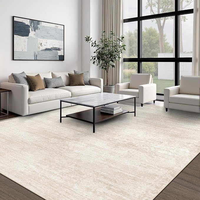 Area Rugs 9x12 for Living Room: Washable Rug Modern Abstract Neutral Soft - Image 7