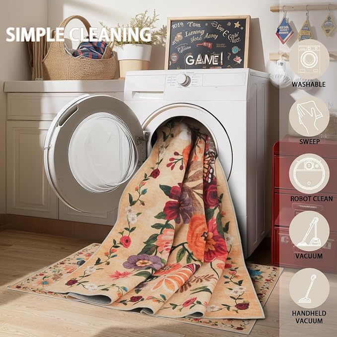 Area Rugs 10x14 Living Room, Non Slip Machine Washable Floral Rugs, Low Pile - Image 4