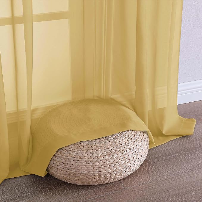 Chyhomenyc Gold Sheer Curtains 96 Inches Long 2 Panels, Light Filtering Gold - Image 8