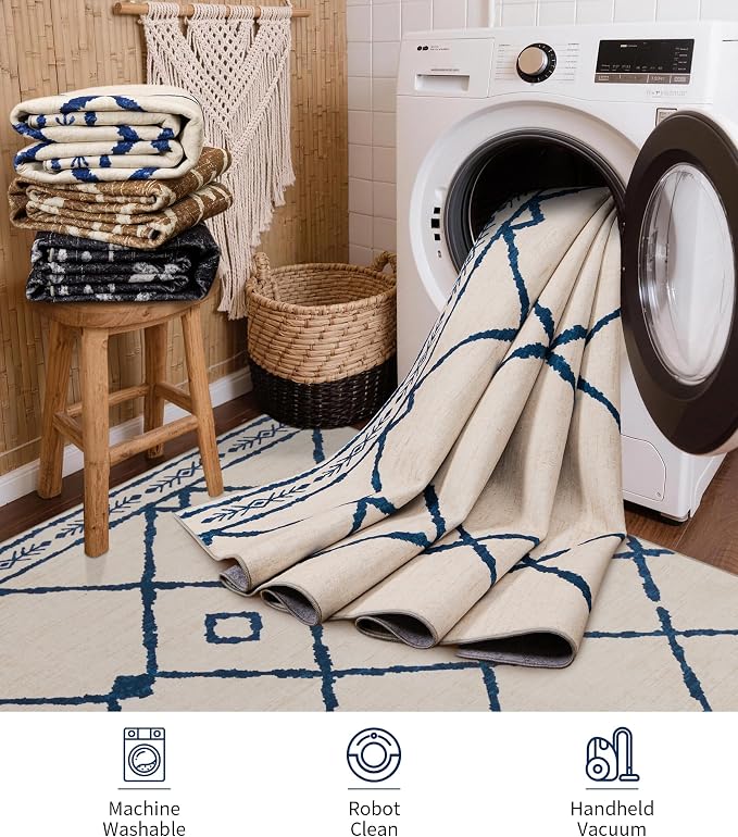 YIHOUSE Boho Rugs for Living Room, 8x10 Western Beige and Blue Area Rug - Image 7