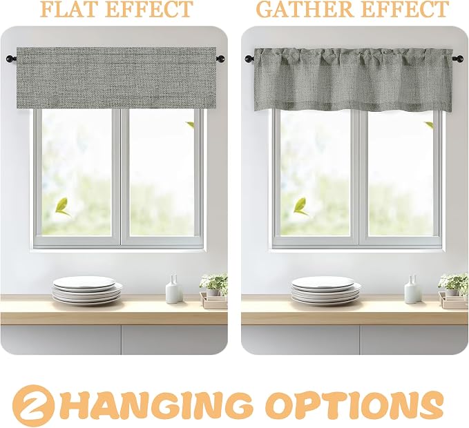 OWENIE Dark Grey Valances for Windows 1 Pcs, Light Filtering Textured Farmhouse - Image 5