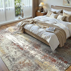 Living Room Rug 7x10 Beige Area Rugs Machine Washable Abstract Boho Large Rug - Image 2