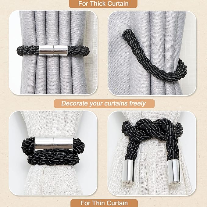NICEEC 2 Pack Strong Magnetic Curtain Tiebacks Modern Simple Style Drape Tie - Image 6